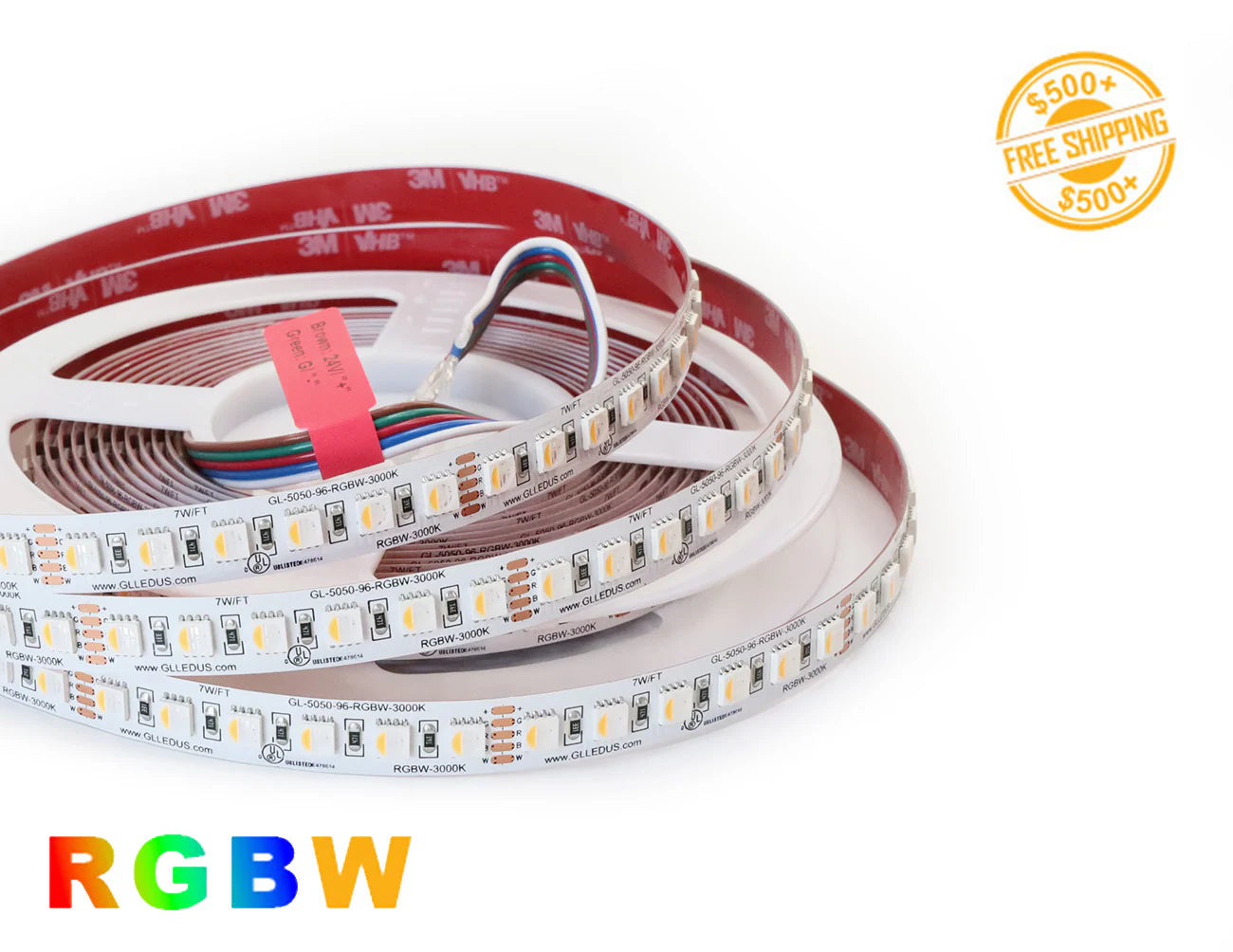 RGBW LED Strip Light - 4-In-1 Chip 5050 Color-Changing LED Tape Light - 24V - IP20 - 3000K/6000K