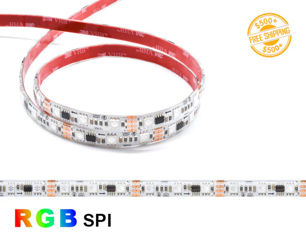 RGB SPI LED Strip - Digital Color-Chasing LED Tape Light - 12V - IP65 - Wet Location