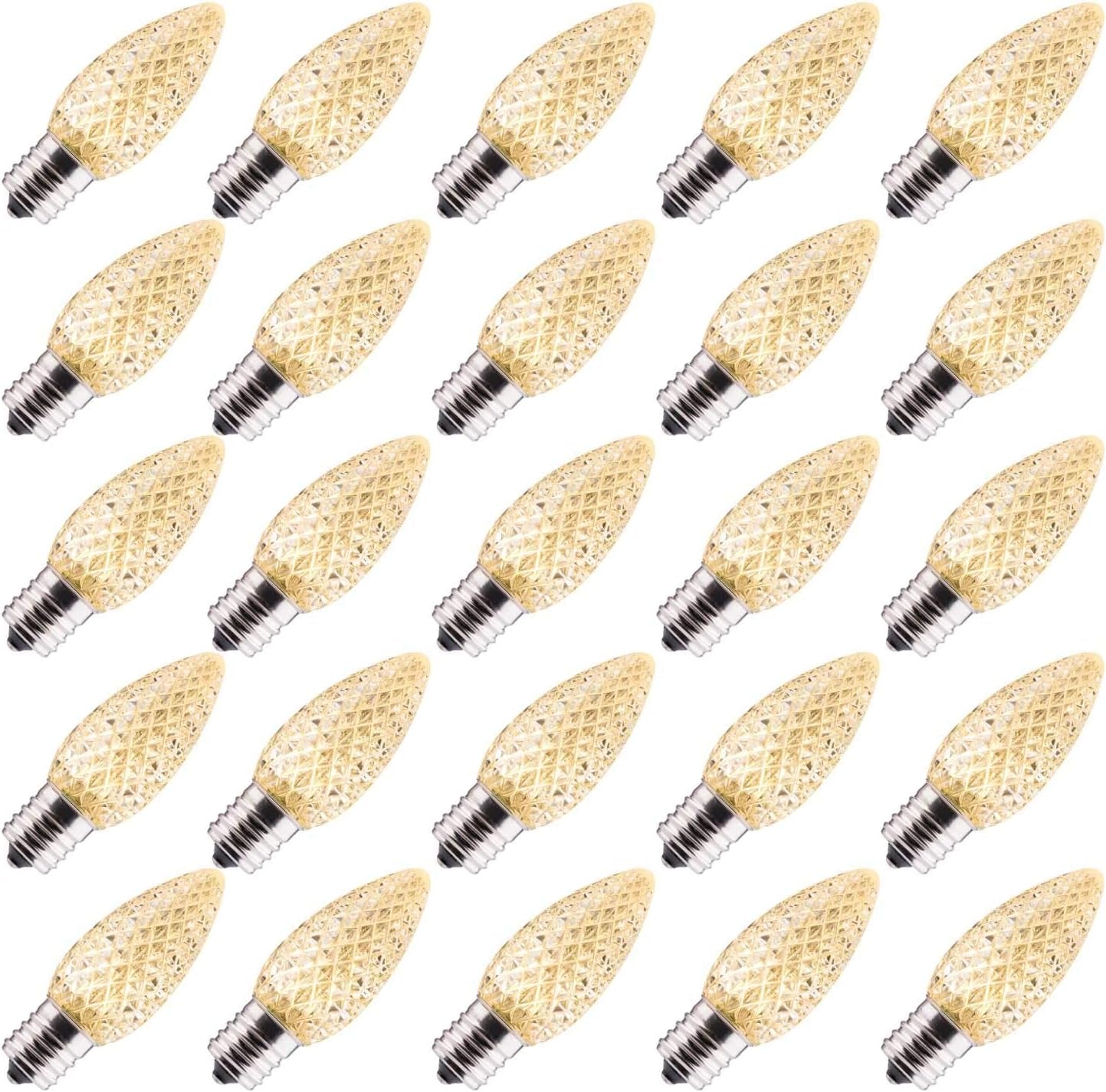 25 Pack Warm White Dimmable E17 LED Bulbs for Christmas Lights - Shatterproof, 2 Diode Commercial Grade String Lights