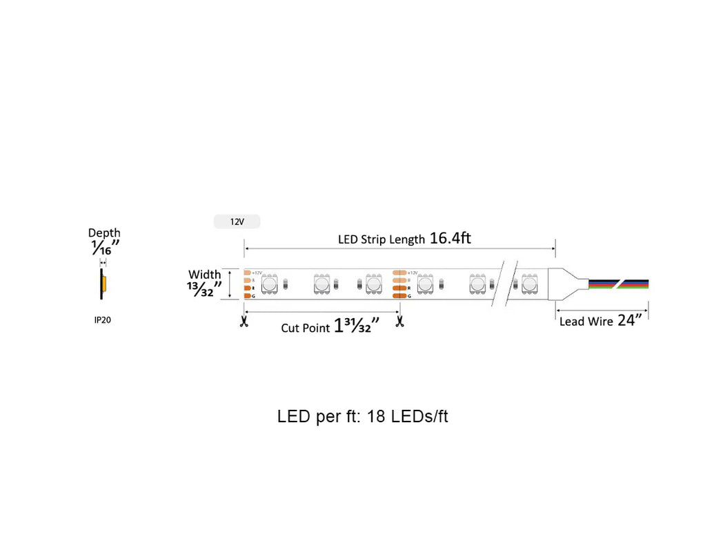 RGB LED Strip Light - Color-Changing LED Tape Light - High Bright - 12V - IP20